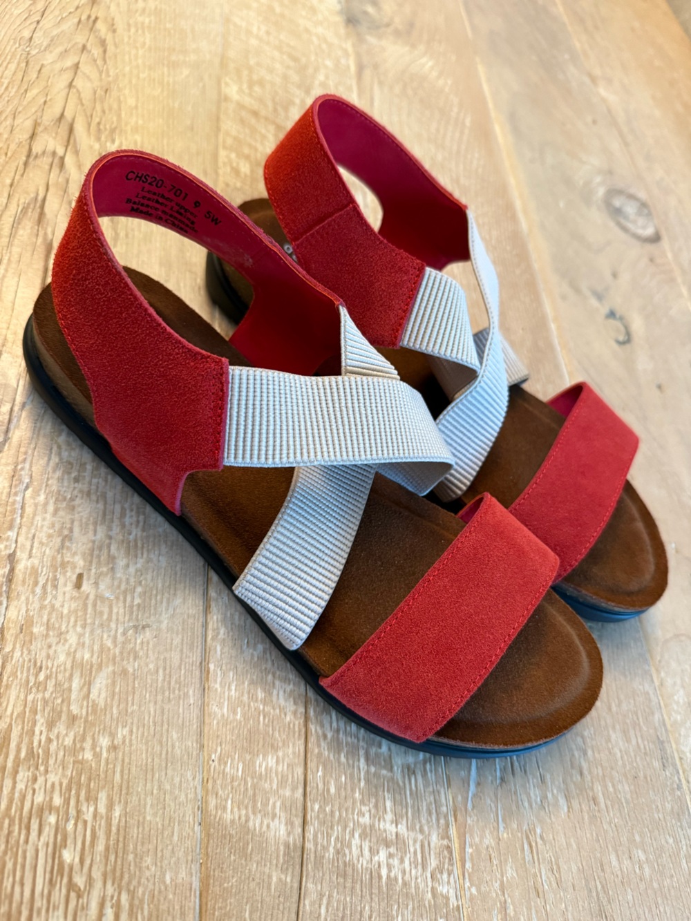 David Tate New Red Suede & White Elastic Cross-Strap Sandals 9.5W